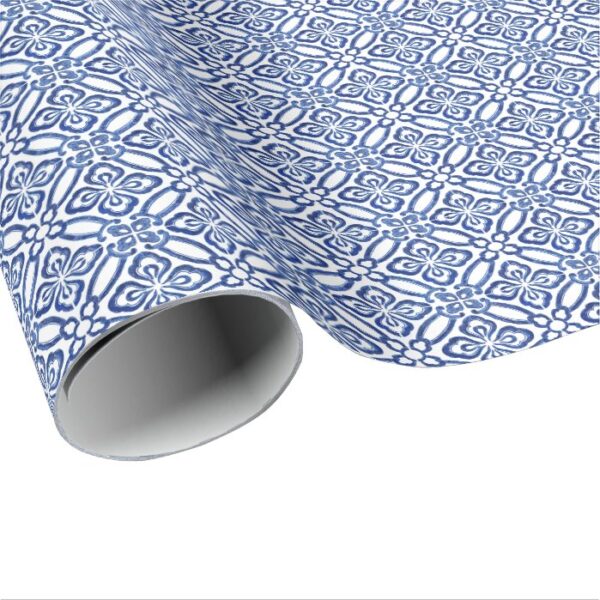 Positano Vintage Italian Blue White Tiles Pattern Wrapping Paper