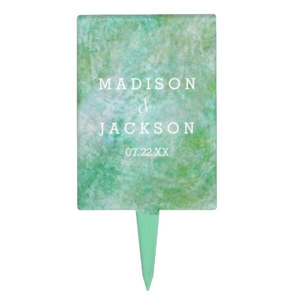 Pretty Mint Green Watercolor Wedding Monogram Cake Topper