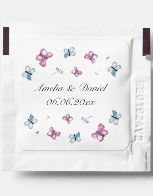 Pretty Pink Blue Butterfly Wedding Hand Sanitizer Packet