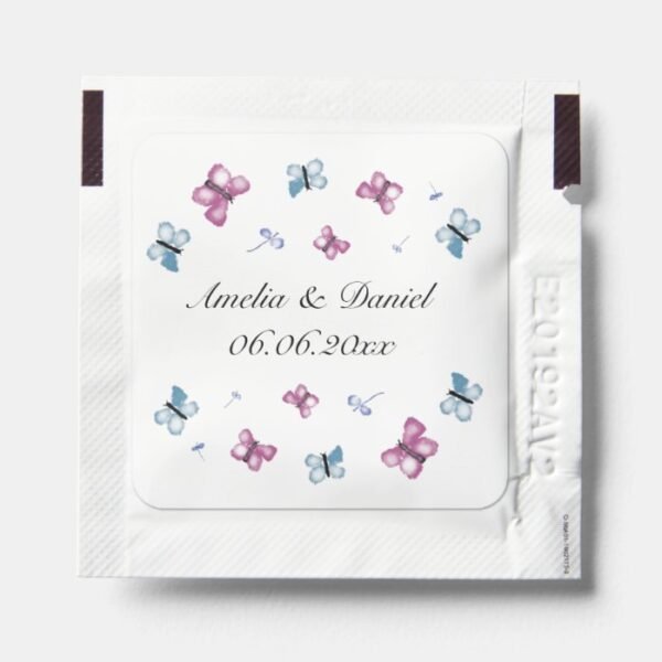 Pretty Pink Blue Butterfly Wedding Hand Sanitizer Packet