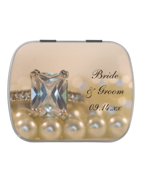 Princess Diamond Ring and Pearls Wedding Favor Jelly Belly Candy Tin