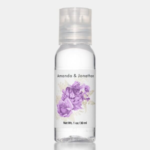 Purple and Gold Vintage Floral Wedding Hand Sanitizer