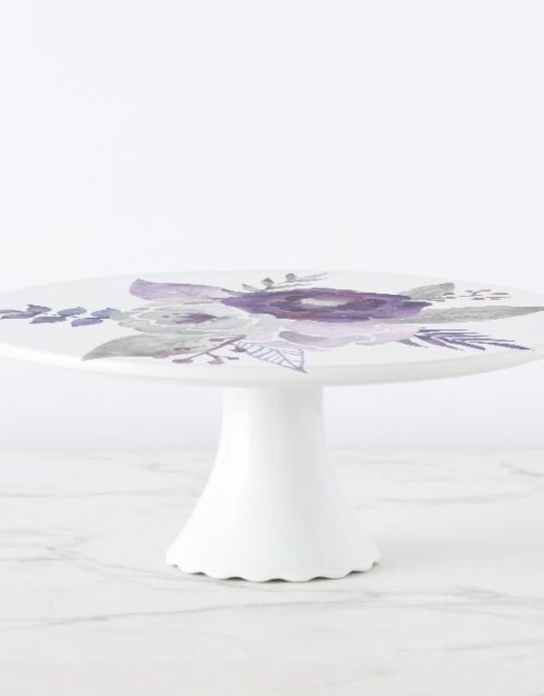 Purple and Silver Watercolor Floral Wedding Cake Stand