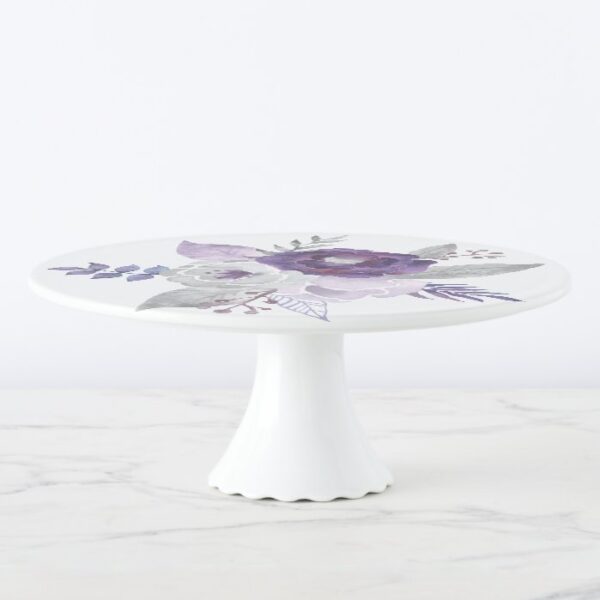 Purple and Silver Watercolor Floral Wedding Cake Stand