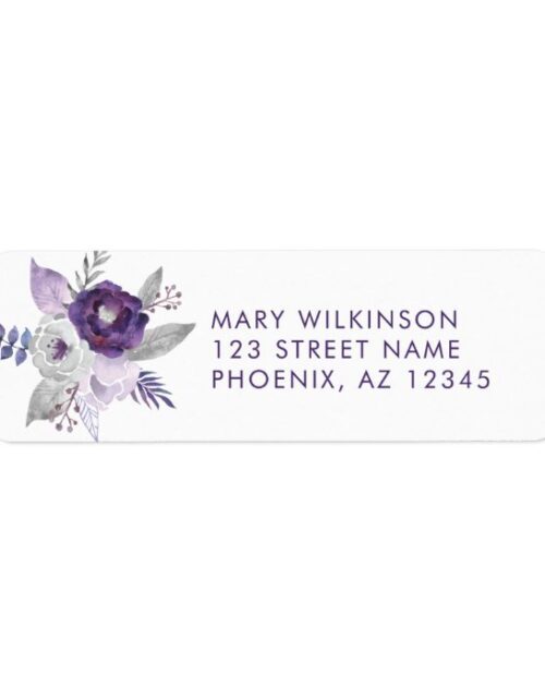 Purple and Silver Watercolor Floral Wedding Label