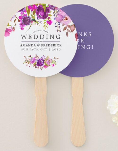 Purple and Violet Floral Wedding Favor Hand Fan