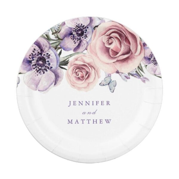 Purple Floral Paper Plate