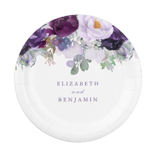 Purple Floral Paper Plate