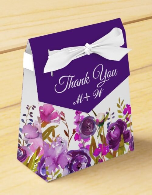 Purple Flowers Monogram Gift Wedding Favor Box