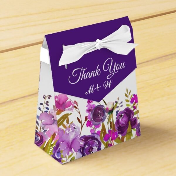 Purple Flowers Monogram Gift Wedding Favor Box