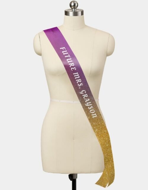 Purple Gold Glitter Ombre Bride Future Mrs Sash