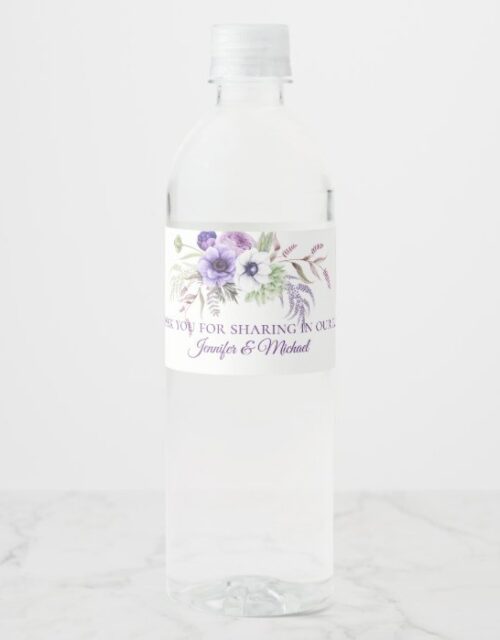 Purple Lavender White Floral Wedding Favors | Water Bottle Label