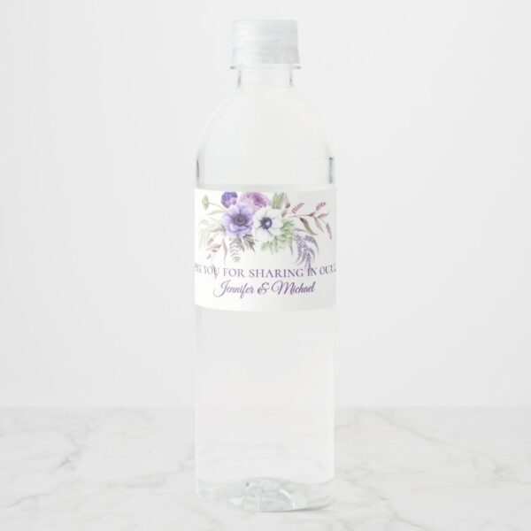 Purple Lavender White Floral Wedding Favors | Water Bottle Label