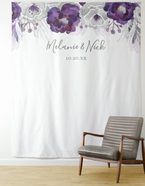 Purple Silver Floral wedding photo backdrop