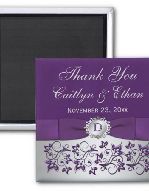 Purple, Silver Gray Floral Wedding Favor Magnet