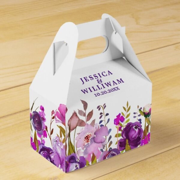 Purple Violet Flowers Watercolor Wedding Favor Box