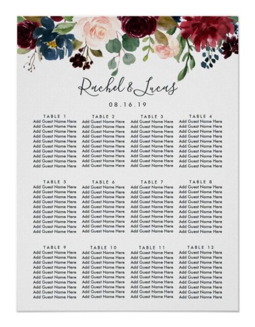 Radiant Bloom Wedding Seating Chart