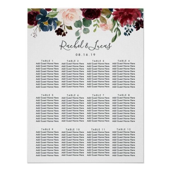 Radiant Bloom Wedding Seating Chart