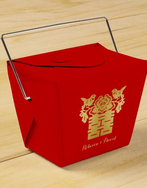Red and Gold Chinese Love Birds Double Happiness Favor Box