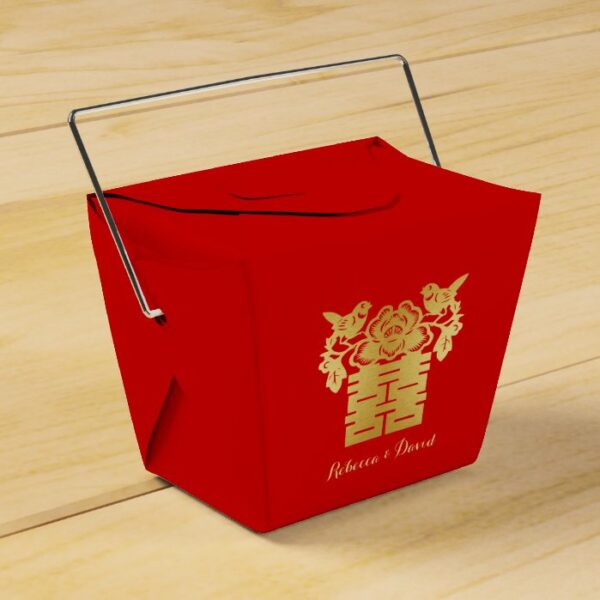 Red and Gold Chinese Love Birds Double Happiness Favor Box