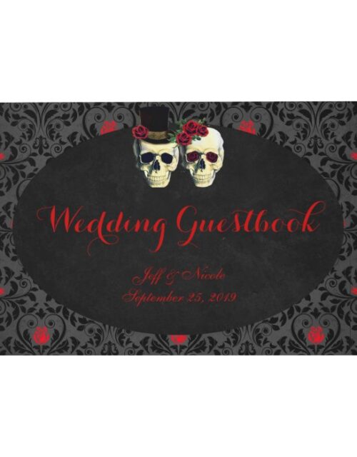 Red Bride Groom Skulls Wedding Guest Book
