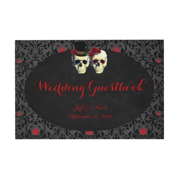 Red Bride Groom Skulls Wedding Guest Book