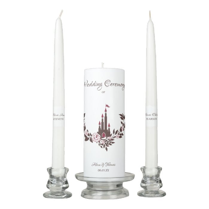 Red Cinderella Castle Fairytale Wedding Themed Unity Candle Set