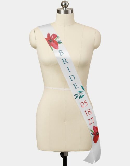 Red Floral Bride and Wedding Date Sash