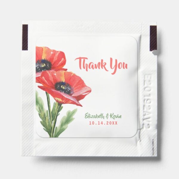 Red Watercolor Poppies Wedding Hand Sanitizer Packet