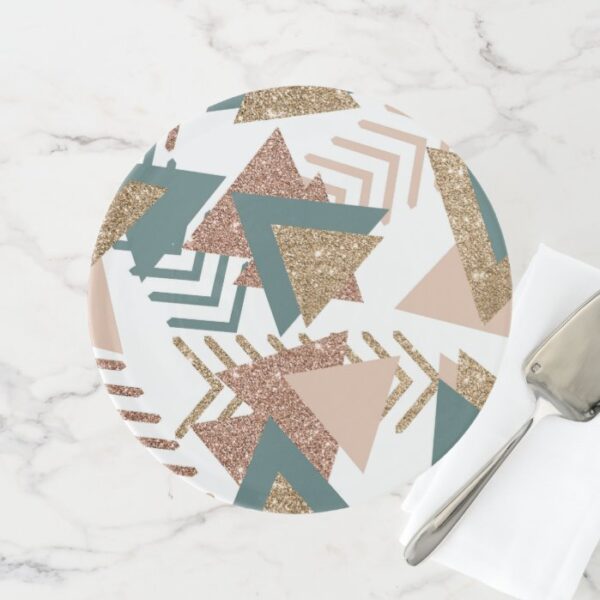 Retro 90s Abstract | 70s Green Rose Gold Pattern Cake Stand