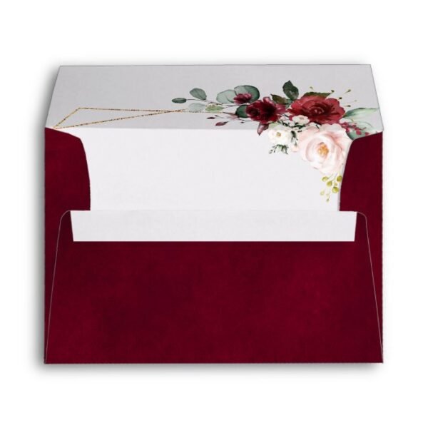 Romantic Burgundy Red Blush Rose Floral Geometric Envelope