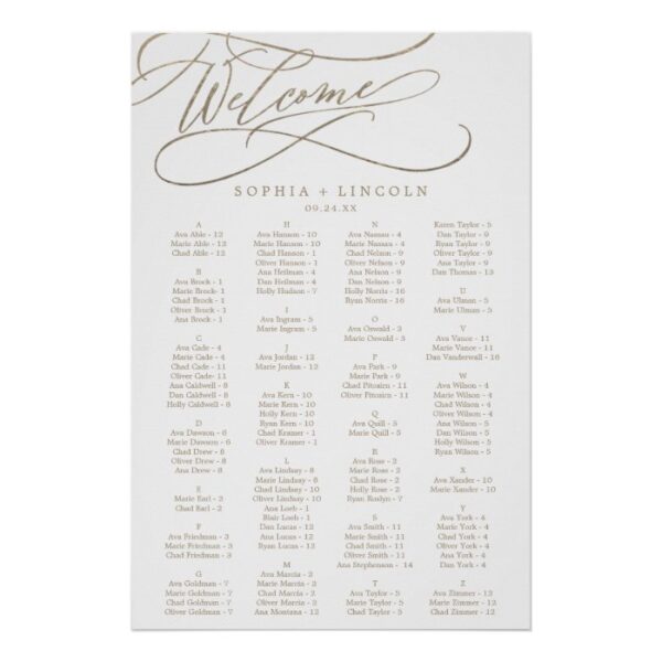 Romantic Gold Calligraphy Seating Chart