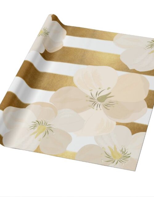 Romantic Le Fleur Pale Pink Gold Stripes Elegant Wrapping Paper