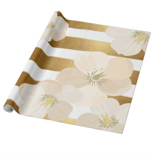 Romantic Le Fleur Pale Pink Gold Stripes Elegant Wrapping Paper