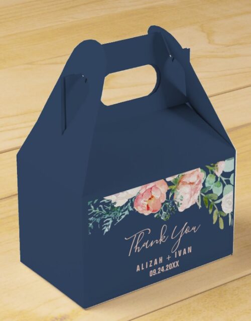 Romantic Peony Flowers | Blue Thank You Favor Box