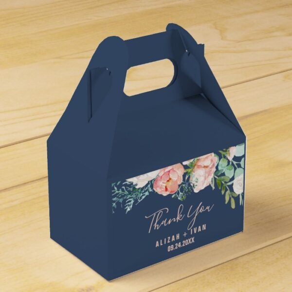 Romantic Peony Flowers | Blue Thank You Favor Box