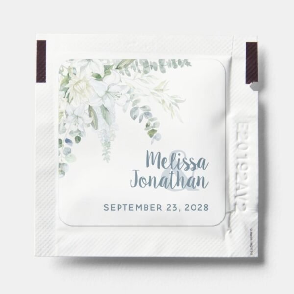 Romantic watercolor floral white flowers wedding  hand sanitizer packet