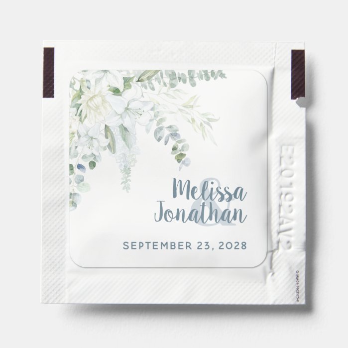 Romantic watercolor floral white flowers wedding hand sanitizer packet