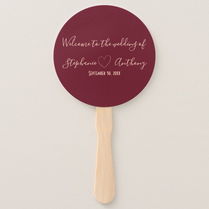 Rose Gold and Burgundy Calligraphy Wedding Hand Fan