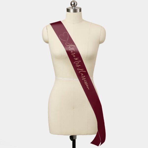 Rose Gold and Burgundy Calligraphy Wedding Sash