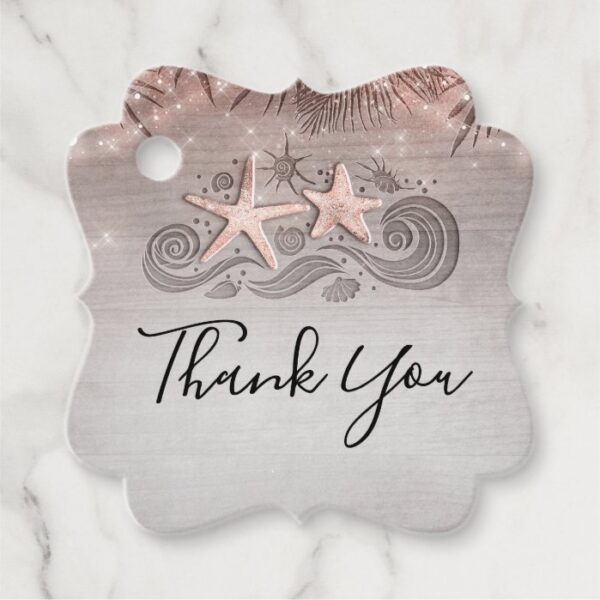 Rose Gold Beach Starfish Couple Thank You Favor Tags