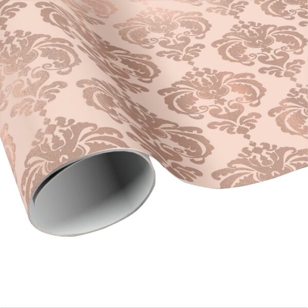 Rose Gold Blush Pink Modern Glam Damask Wrapping Paper