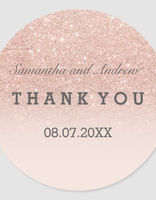 Rose gold faux glitter pink ombre Thank you Classic Round Sticker