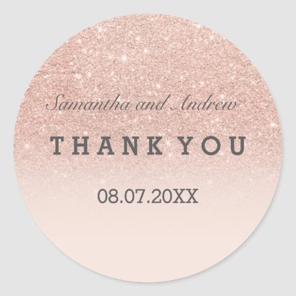 Rose gold faux glitter pink ombre Thank you Classic Round Sticker