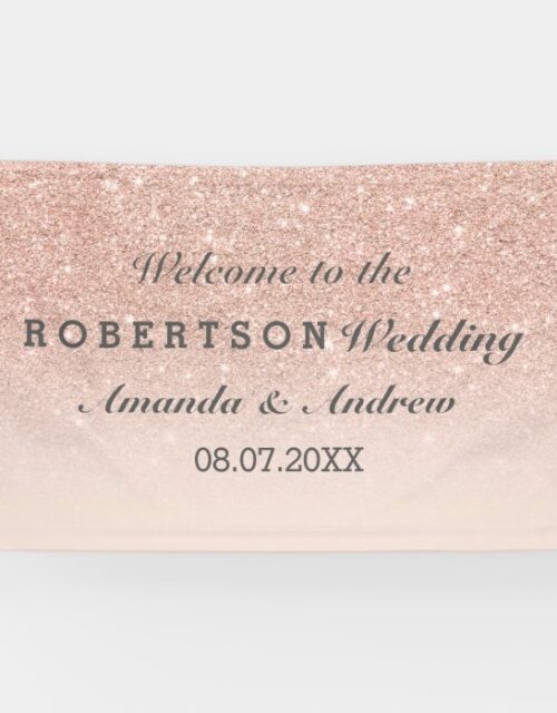 Rose gold faux glitter pink ombre wedding banner