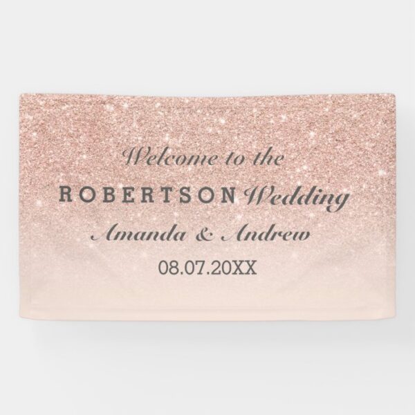 Rose gold faux glitter pink ombre wedding banner