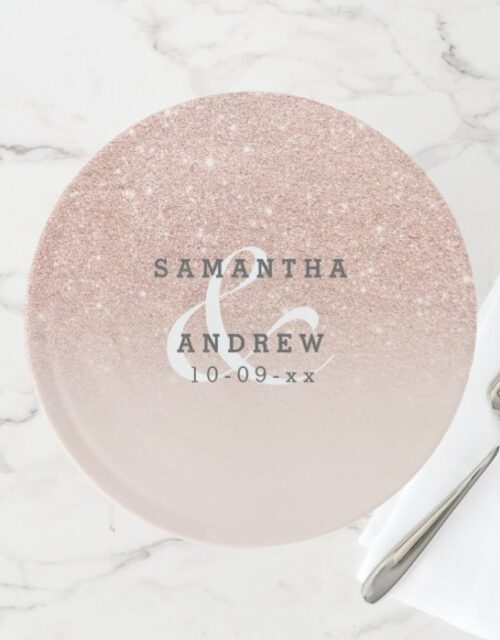 Rose gold faux glitter pink ombre wedding favor cake stand