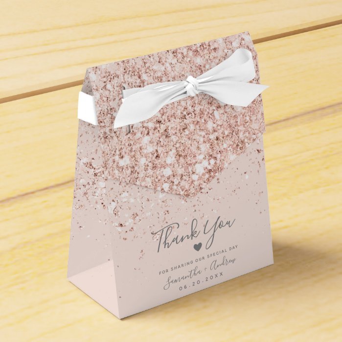 Rose Gold glitter blush pink thank you wedding Favor Box