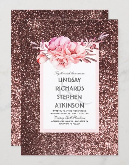 Rose Gold Glitter Fabulous Chic Vintage Wedding Invitation