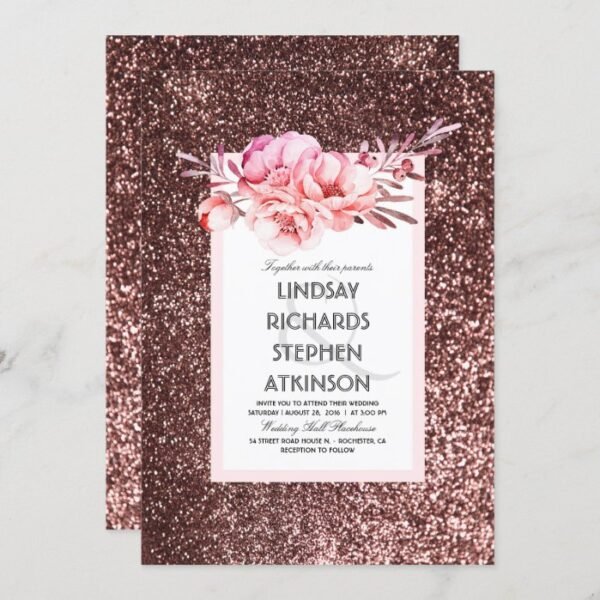 Rose Gold Glitter Fabulous Chic Vintage Wedding Invitation